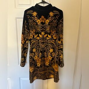 Anthropologie Velvet Black Gold Dress